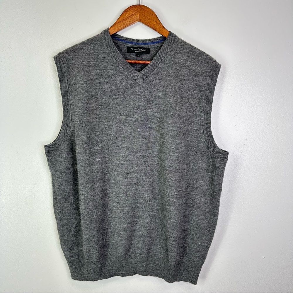 Brunella Gori Extrafine‎ Merino Wool V-Neck Sweater Vest Grey Size XL